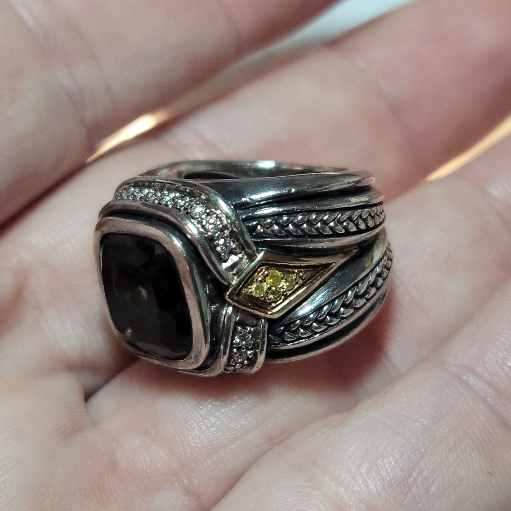 Scott Kay 18kt Gold and Silver Smoky Quartz Ring 6